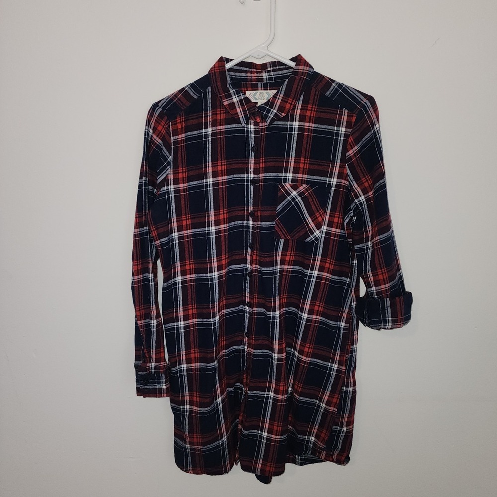 Pink Rose Women's Size Large 100% Cotton Plaid Flannel Long Sleeve Button-Down